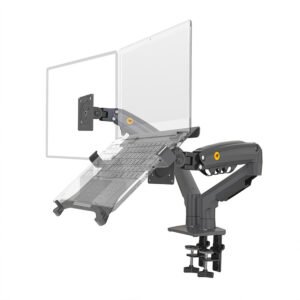 NB F160-FP Dual Desk Stand Screen + laptop , Fits Laptop from 10″ to 17″ & Screen from 17″ to 30″ , Load Capacity 9KG x2 per arm