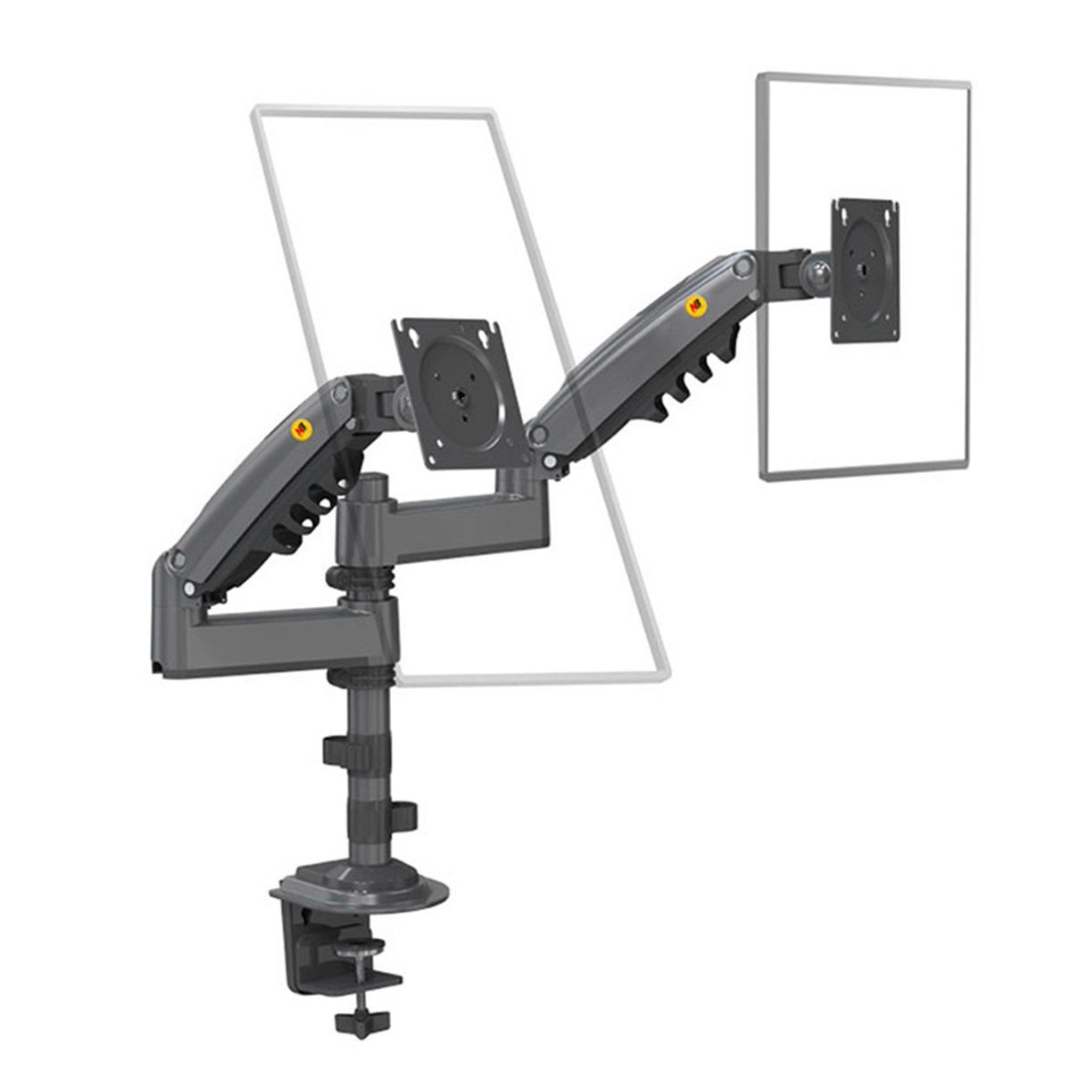 NB H180 Dual Monitor Desk Stand , Fits most 17″ to 27″ x2 displays , Support load from 4.4 to 26.4 lbs (2-9 kg) x2 , Rotation 360° Swivel ±90°