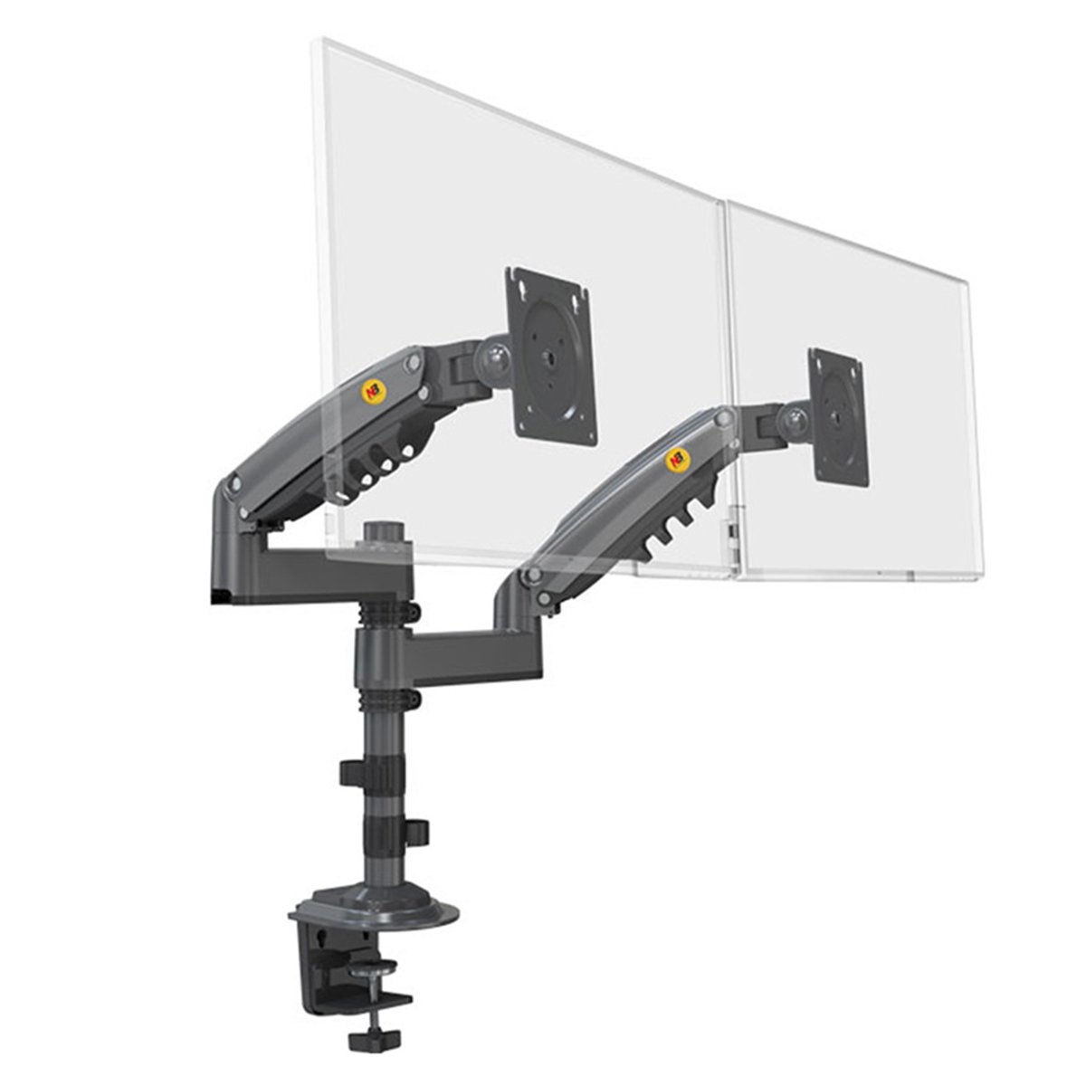 NB H180 Dual Monitor Desk Stand , Fits most 17″ to 27″ x2 displays , Support load from 4.4 to 26.4 lbs (2-9 kg) x2 , Rotation 360° Swivel ±90°