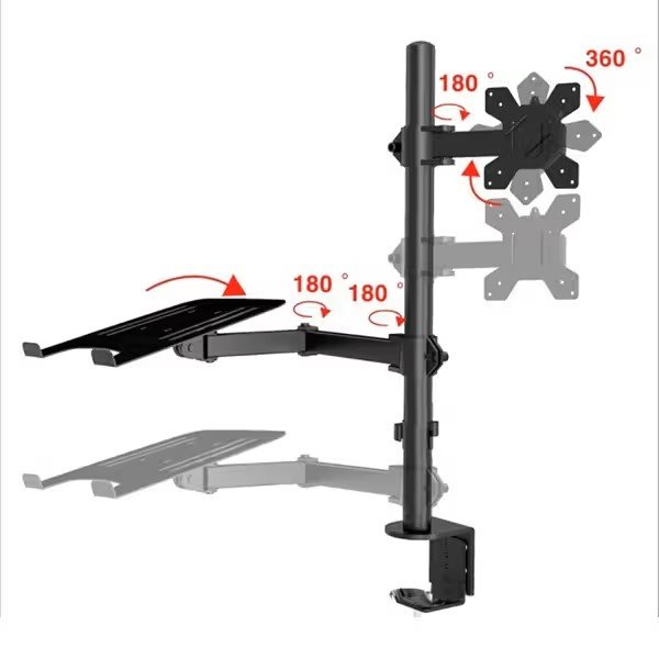 Z012 Dual Monitor Desk Mount , Fits most 15″ to 33″ displays , Fits 10"-17" Laptops , Support load from 2-8KG , Rotation 360° Swivel ±90°